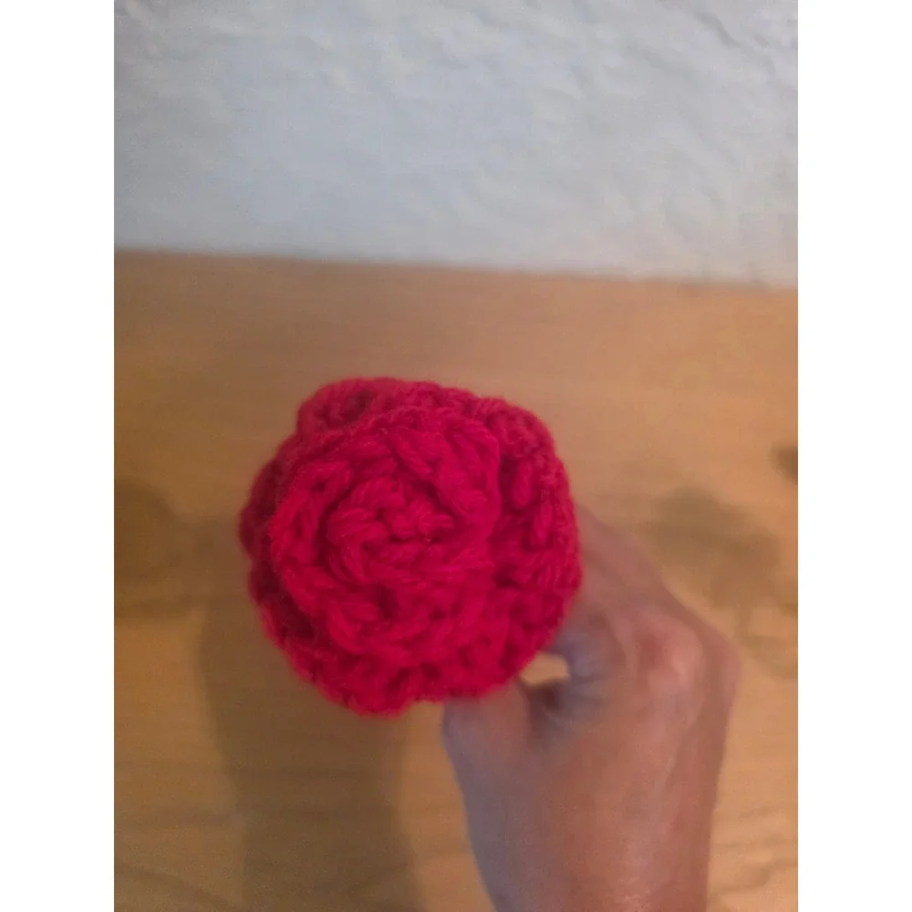 Handmade Crochet Flower Bouquet Red Rose and Poppies 3 Piece Set 9.5 Inch Stems